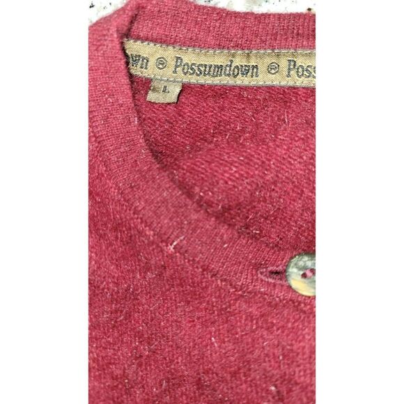 Possumdown Button Down Sweater Cardigan Merino Wool Burgundy Red Sz Large - Picture 8 of 11